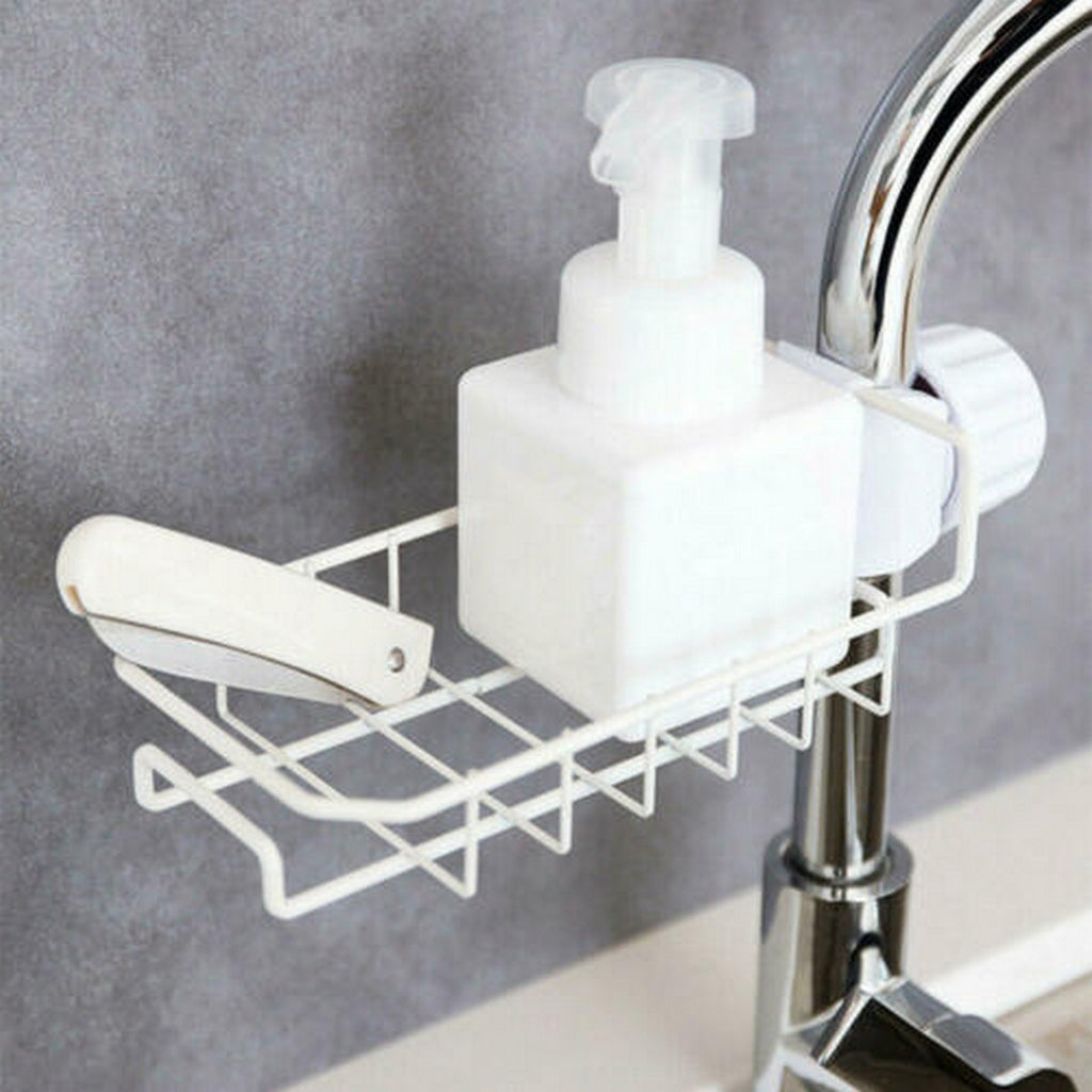 Kitchen Stainless Steel Sink Drain Rack Sponge Holder, Stainless Steel Faucet Storage Rack, Adhesive Sink Caddy Organizer for Brush, Towel. Shower Soap Dish for Bathroom, Kitchen Hanging Storage Accessories
