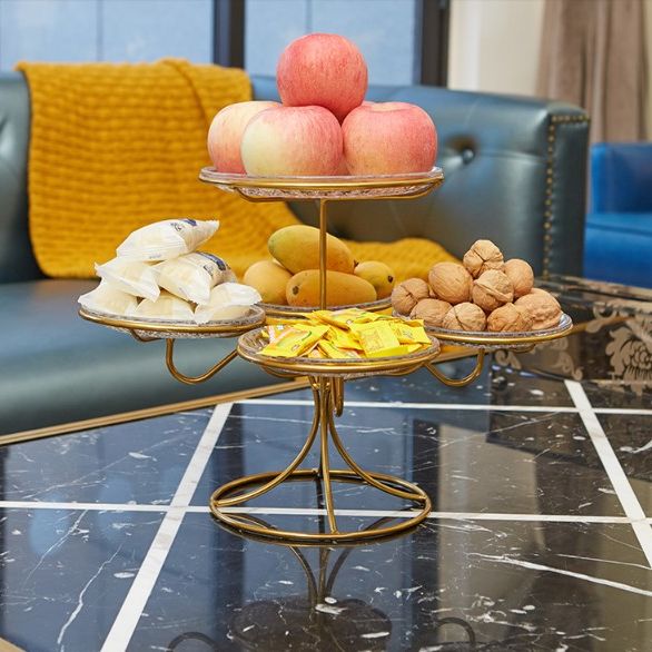 Elegant Golden Multi-Layer Fruit Plate Stand – Decorative Snack & Dessert Display Rack