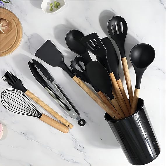 12 Pcs Silicone Cooking Spoon Set – Heat Resistant Kitchen Utensils for Baking & Cooking