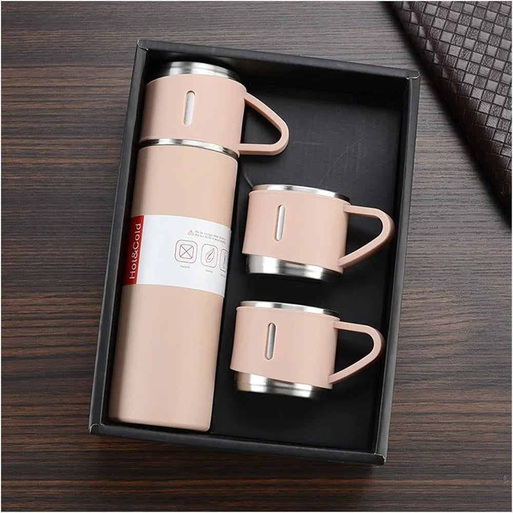 500ml Stainless Steel Insulated Water Bottle with Two Cups | Hot & Cold Travel Flask
