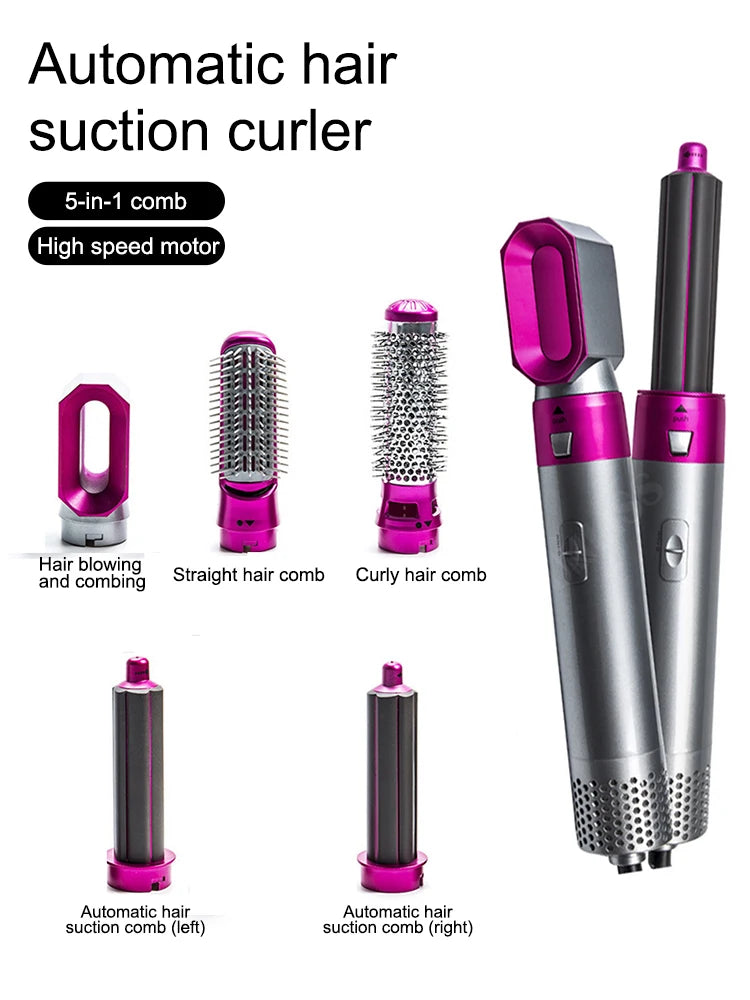 Five In One Hot Air Comb, Automatic Curling Iron, Dual Purpose Hair Styling Comb, European Standard Hair Dryer