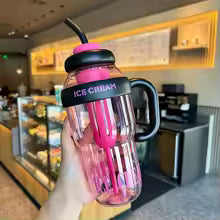 High Aesthetic Value Large Capacity Plastic Water Bottle Cute Straw Girls Big Size Milk Tea Cup Adorable Home Living