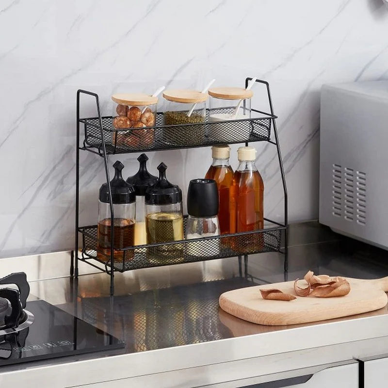 2-Tier Carbon Steel Spice Rack Organizer