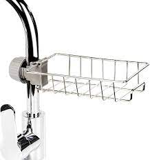 Kitchen Stainless Steel Sink Drain Rack Sponge Holder, Stainless Steel Faucet Storage Rack, Adhesive Sink Caddy Organizer for Brush, Towel. Shower Soap Dish for Bathroom, Kitchen Hanging Storage Accessories